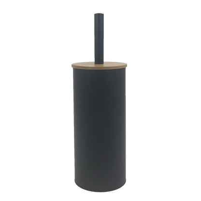 Bamboo Lid Stainless Steel Toilet Brush Holder