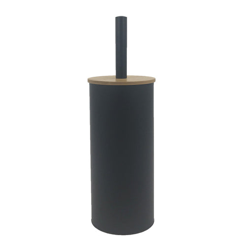 Bamboo Lid Stainless Steel Toilet Brush Holder