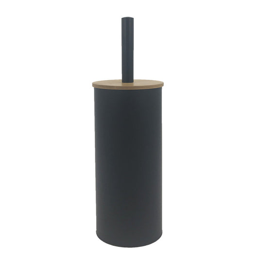 Bamboo Lid Stainless Steel Toilet Brush Holder