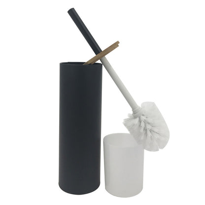 Bamboo Lid Stainless Steel Toilet Brush Holder