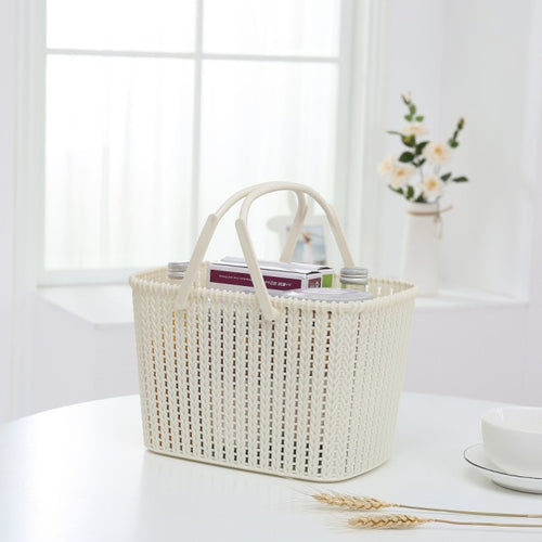 Woven Plastic Storage Basket With Handle